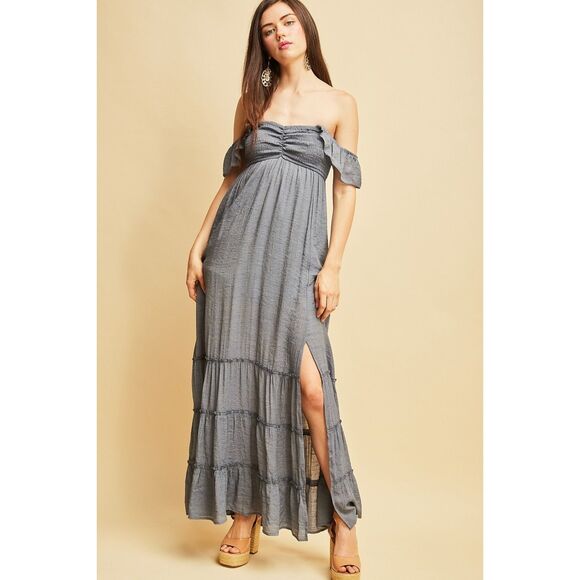 Long Tiered Maxi Sundress in Denim Color by Entro - Picture 5 of 8